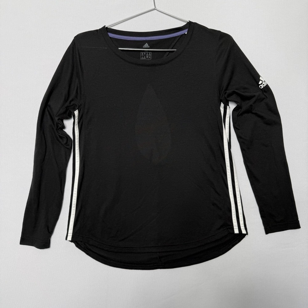 Adidas Black 3-Stripe Long Sleeve Top Athleisure Streetwear Yoga Activewear M